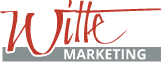 Logo mit dem Wort "Witte" in großer roter Schrift über einem grauen Rechteck mit dem Wort "MARKETING" in weißen Großbuchstaben.