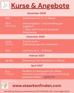 Veranstaltungskalender mit Workshops und Kursen von November 2026 bis April 2027 des Kreisbildungswerks Mühldorf am Inn; Kontaktdaten und Website-Adresse finden Sie am Ende der Seite.